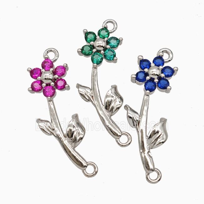 Copper Flower Pendant Pave Zirconia 2loops Platinum Plated Mixed