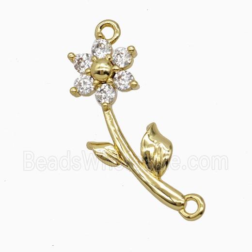 Copper Flower Pendant Pave Zirconia 2loops Gold Plated