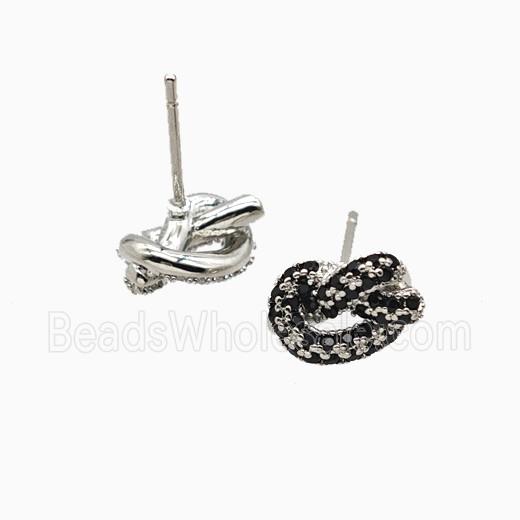 Copper Knot Stud Earrings Pave Zirconia Platinum Plated
