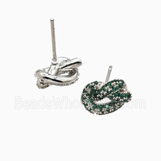Copper Knot Stud Earrings Pave Zirconia Platinum Plated