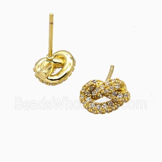 Copper Knot Stud Earrings Pave Zirconia Gold Plated