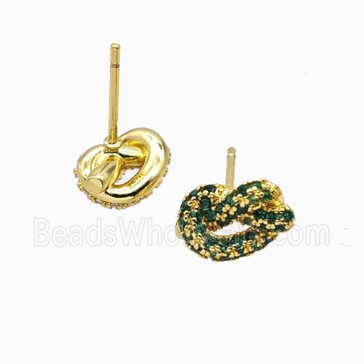 Copper Knot Stud Earrings Pave Zirconia Gold Plated