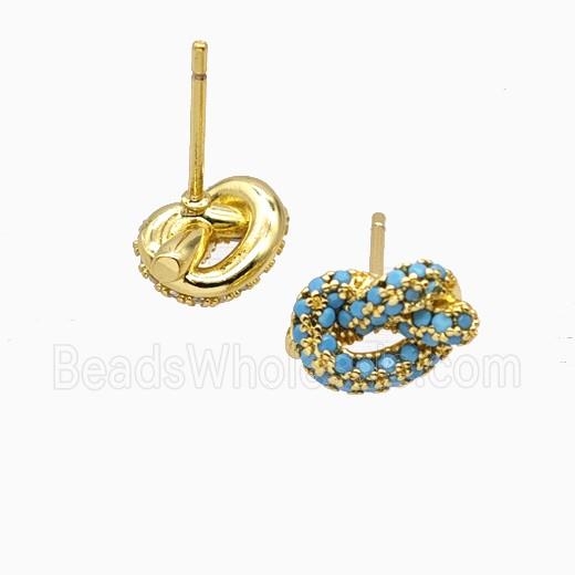Copper Knot Stud Earrings Pave Zirconia Gold Plated
