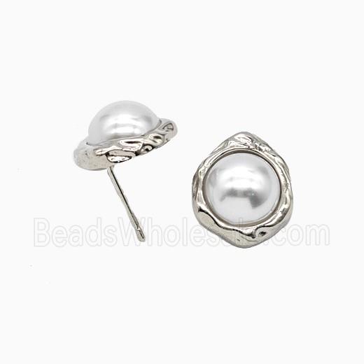 Copper Stud Earrings Pave Resin Platinum Plated