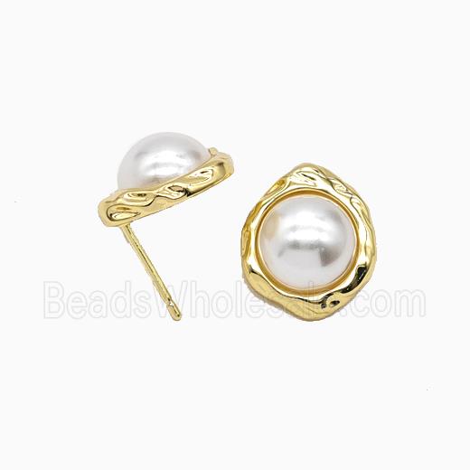 Copper Stud Earrings Pave Resin Gold Plated