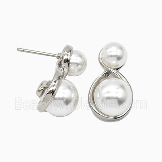 Copper Stud Earrings Pave Resin Platinum Plated