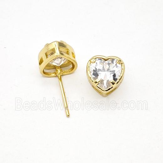 Copper Heart Stud Earrings Pave Zirconia Gold Plated
