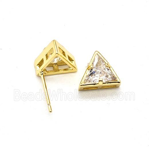 Copper Triangle Stud Earrings Pave Zirconia Gold Plated