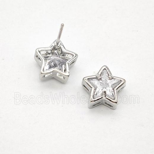 Copper Star Stud Earrings Pave Zirconia Platinum Plated