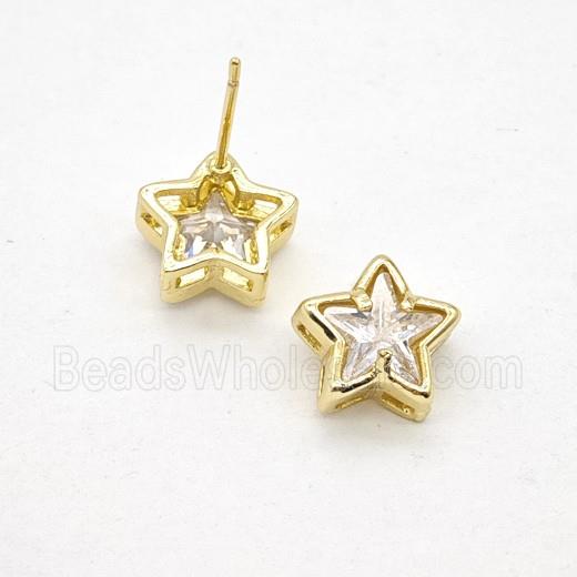 Copper Star Stud Earrings Pave Zirconia Gold Plated