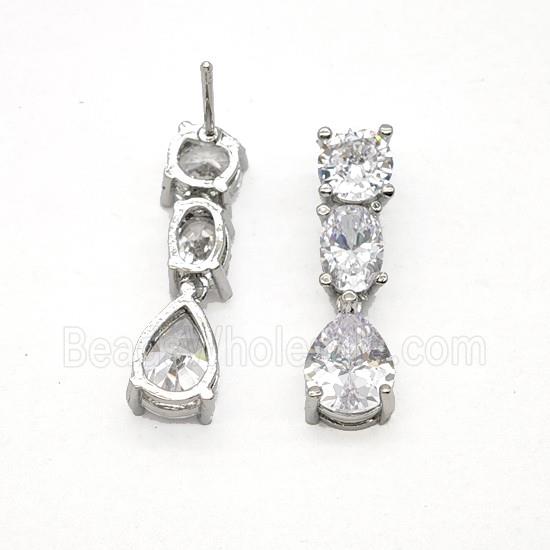 Copper Stud Earrings Pave Zirconia Platinum Plated
