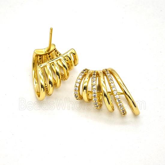 Copper Stud Earrings Pave Zirconia Gold Plated