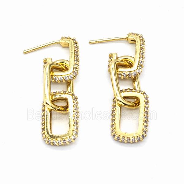 Copper Stud Earrings Pave Zirconia Gold Plated