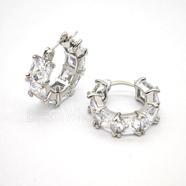 Copper Leaveback Earrings Pave Zirconia Platinum Plated