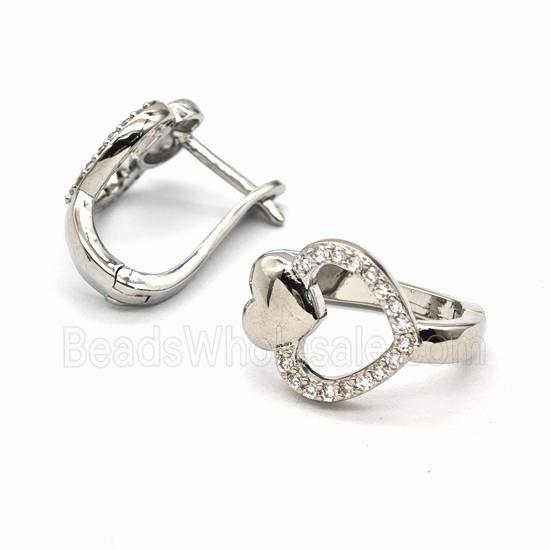 Copper Heart Latchback Earrings Pave Zirconia Platinum Plated
