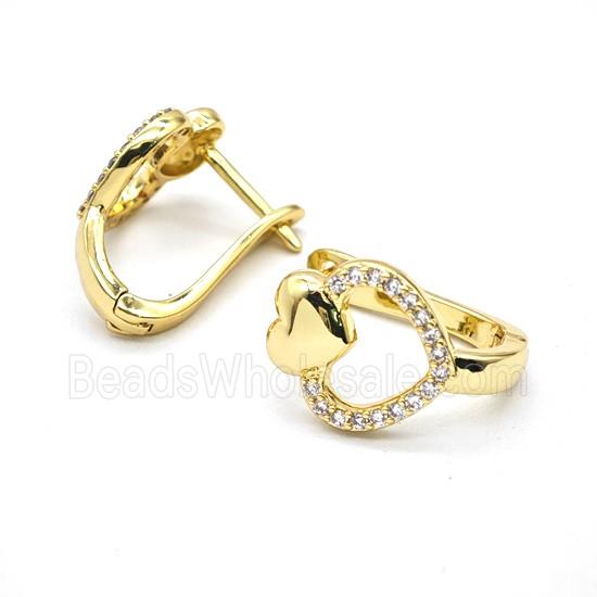 Copper Heart Latchback Earrings Pave Zirconia Gold Plated
