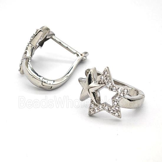 Copper Star Latchback Earrings Pave Zirconia Platinum Plated
