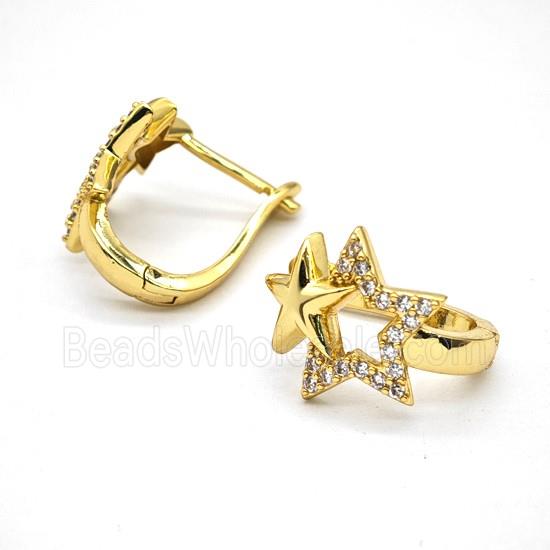 Copper Star Latchback Earrings Pave Zirconia Gold Plated
