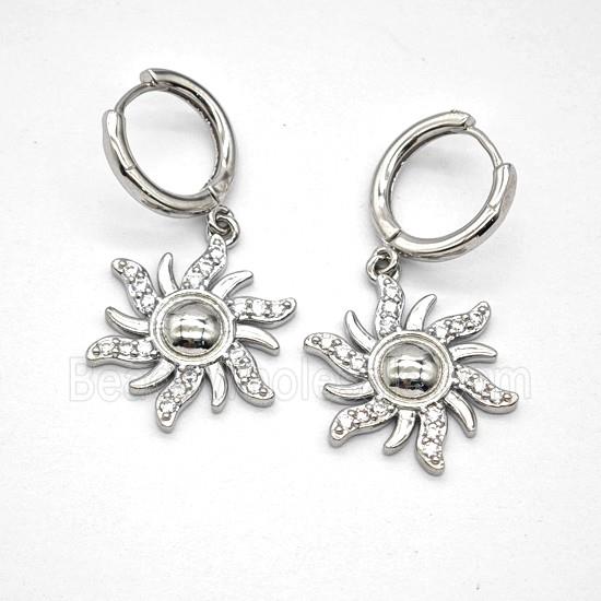 Copper Sun Hoop Earrings Pave Zirconia Platinum Plated