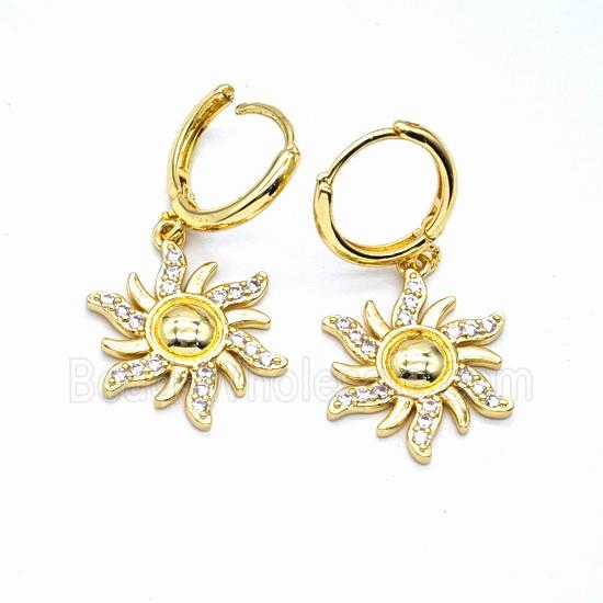 Copper Sun Hoop Earrings Pave Zirconia Gold Plated