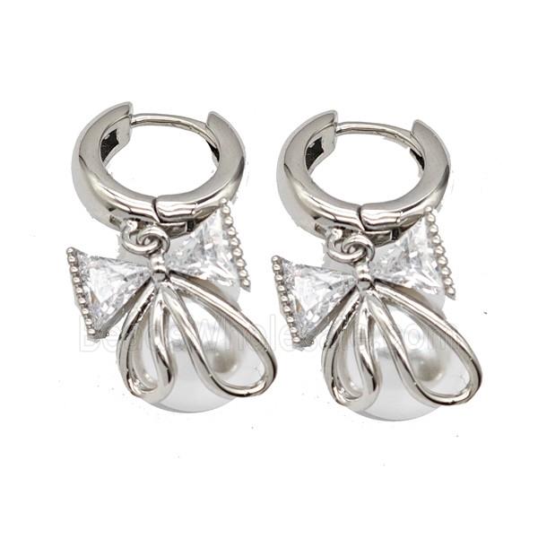 Copper Bowknot Hoop Earrings Pave Resin Platinum Plated