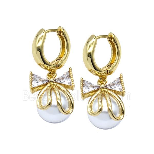 Copper Bowknot Hoop Earrings Pave Resin Gold Plated