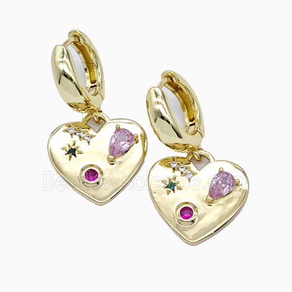 Copper Heart Hoop Earrings Pave Zirconia Gold Plated