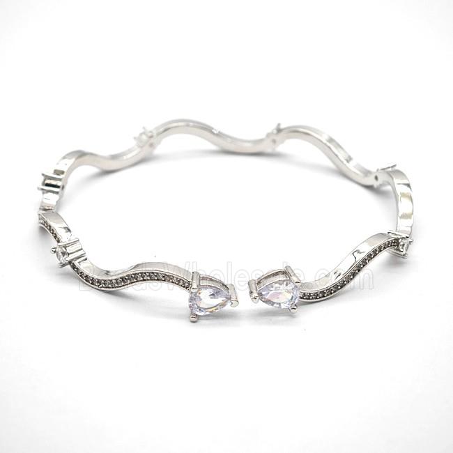 Copper Bangle Pave Zirconia Platinum Plated