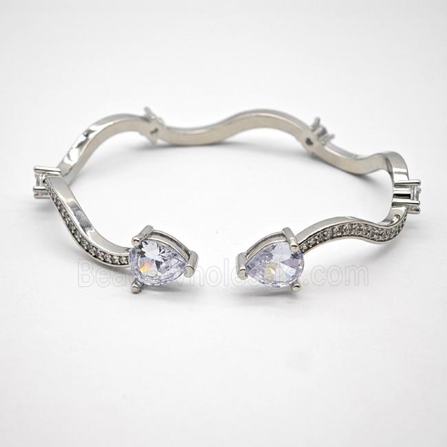 Copper Bangle Pave Zirconia Platinum Plated