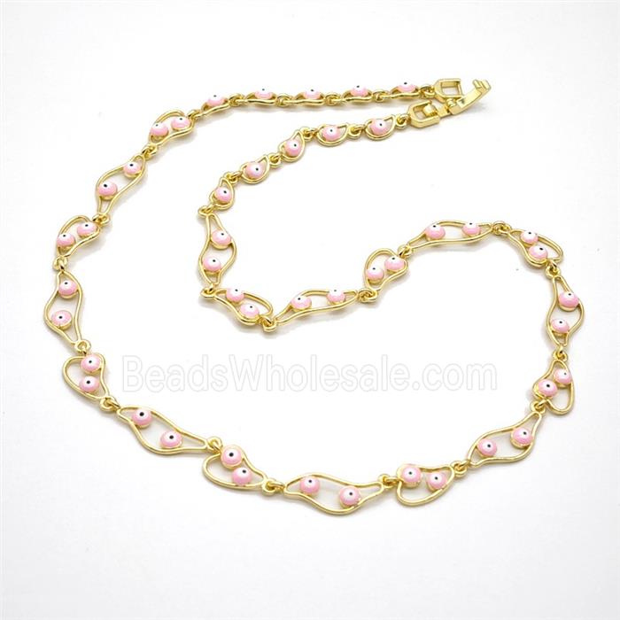 Copper Necklace With Pink Evil Eye Gold Plated