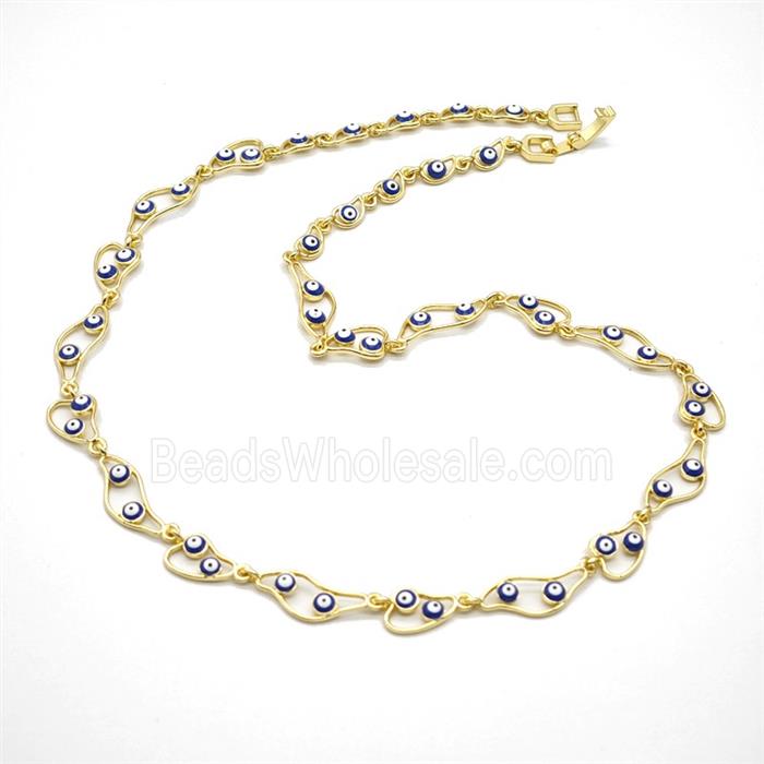 Copper Necklace With Blue Evil Eye Gold Plated