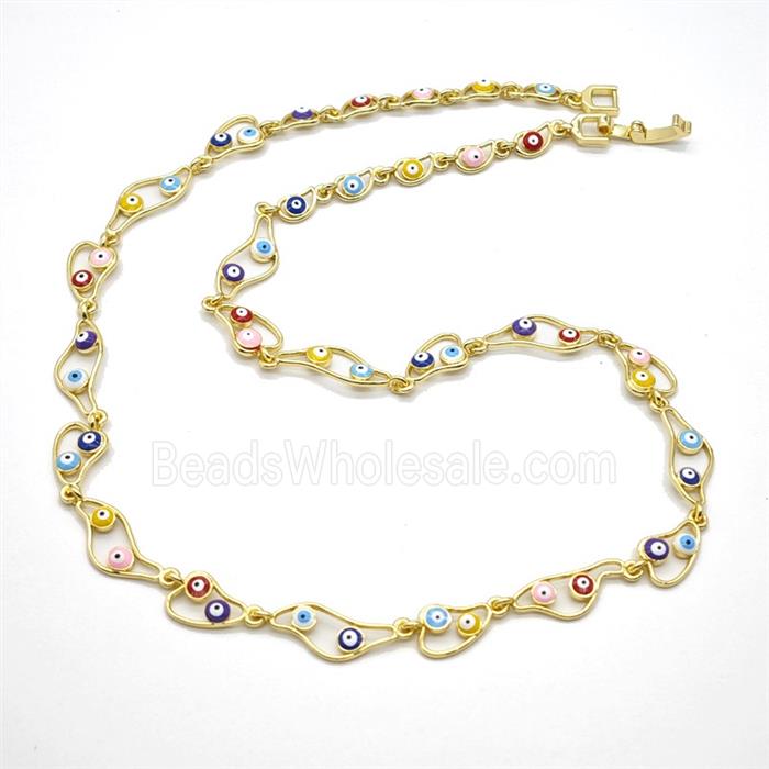 Copper Necklace With Multicolor Evil Eye Gold Plated