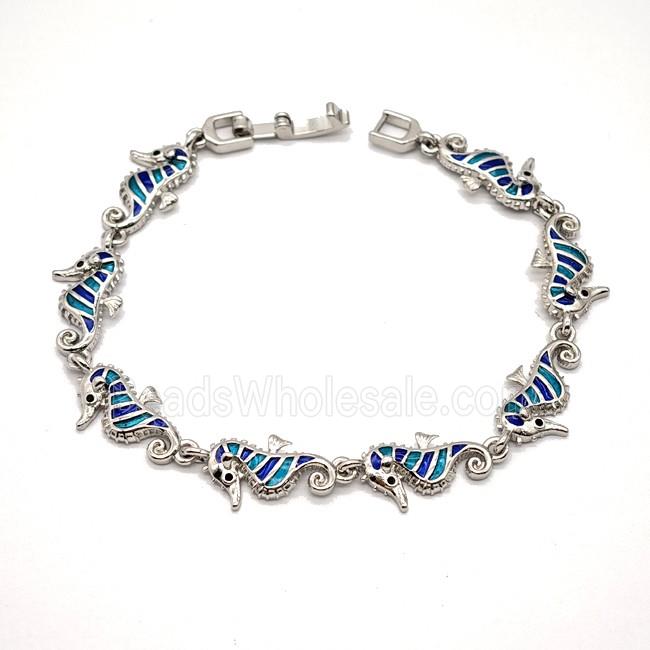 Copper Seahorse Bracelet Enamel Platinum Plated