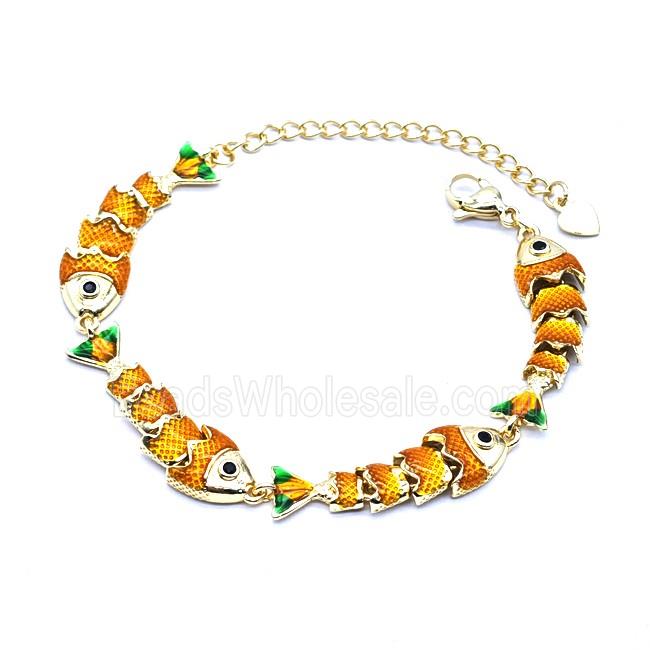 Copper Fish Bracelet Orange Enamel Gold Plated