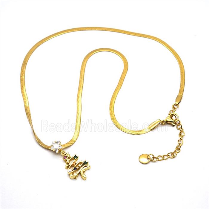 Copper Christmas Tree Necklace Pave Zirconia Gold Plated