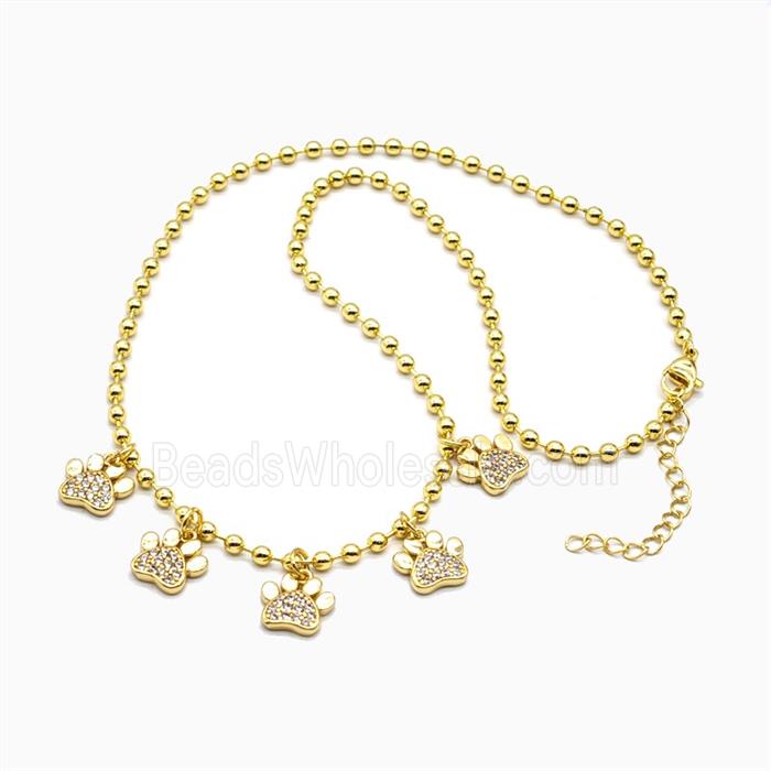 Copper Paws Necklace Pave Zirconia Gold Plated