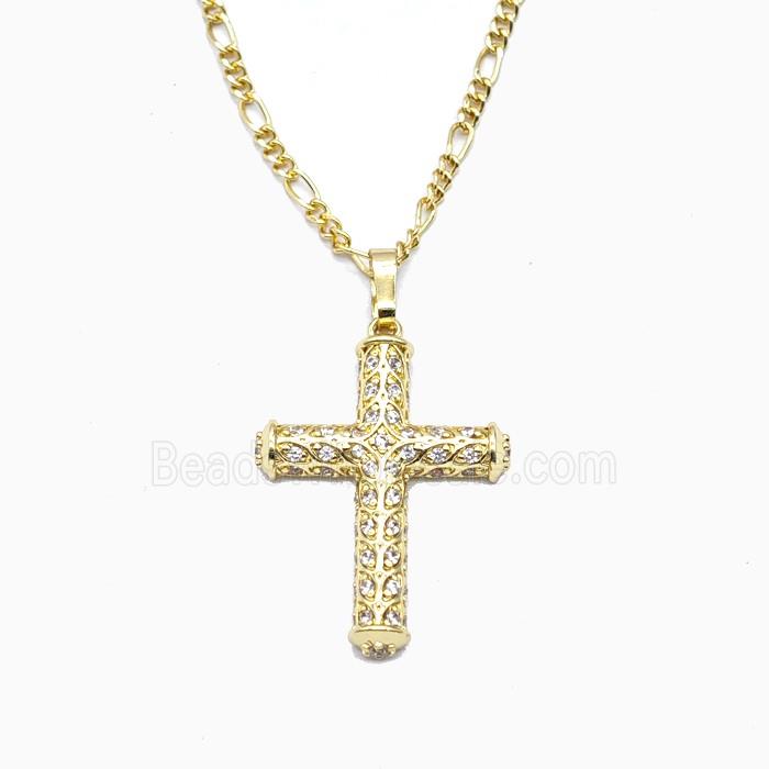 Copper Cross Necklace Pave Zirconia Gold Plated