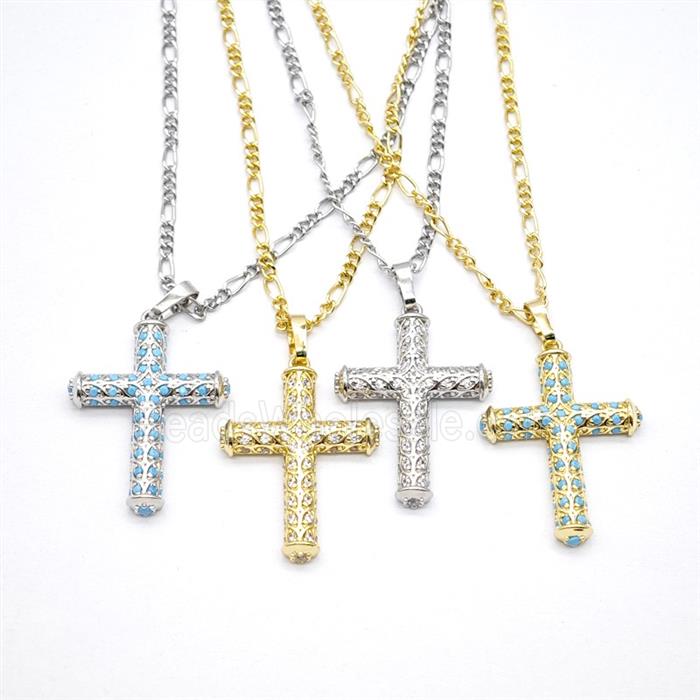Copper Cross Necklace Pave Zirconia Mixed
