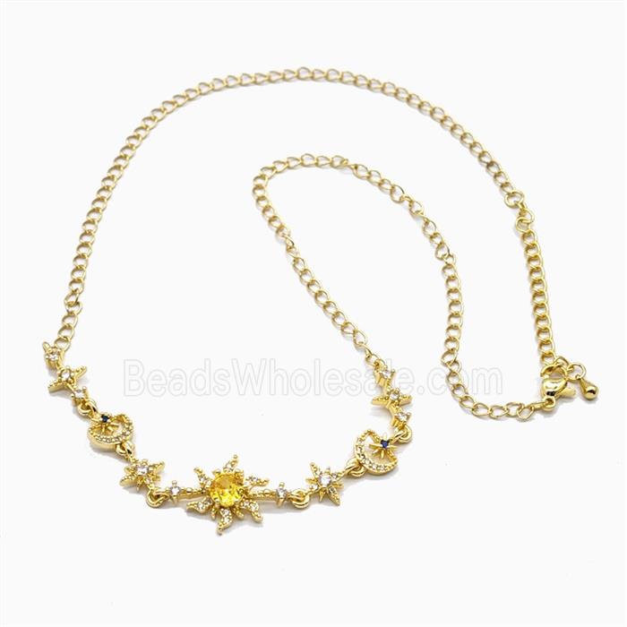Copper Flower Necklace Pave Zirconia Gold Plated