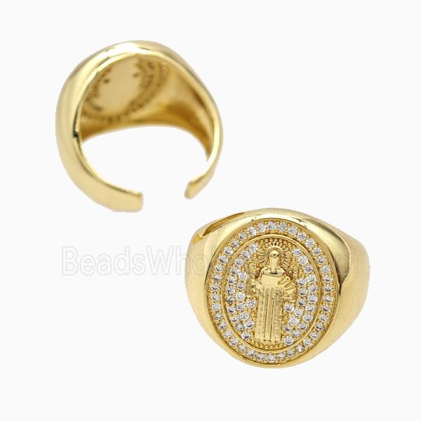 Copper Jesus Ring Pave Zirconia 18K Gold Plated