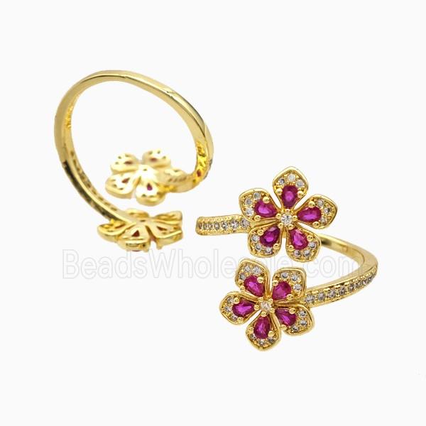 Copper Flower Ring Pave Zirconia 18K Gold Plated