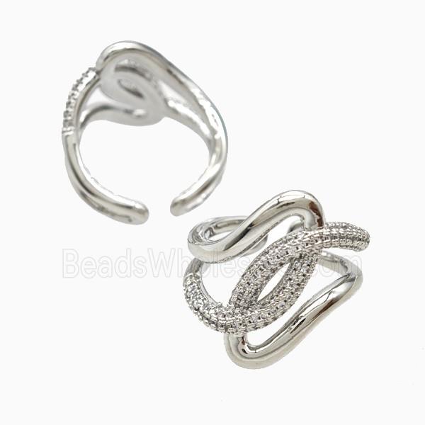 Copper Heart Rings Pave Zirconia Platinum Plated