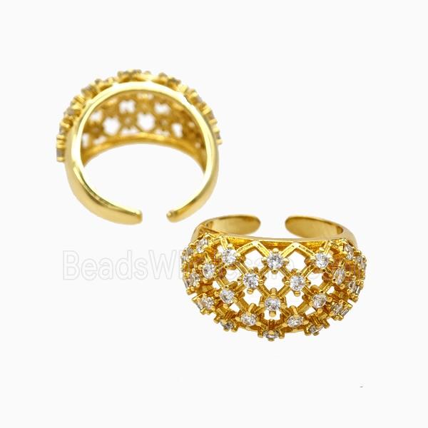 Copper Rings Pave Zirconia Hollow 18K Gold Plated