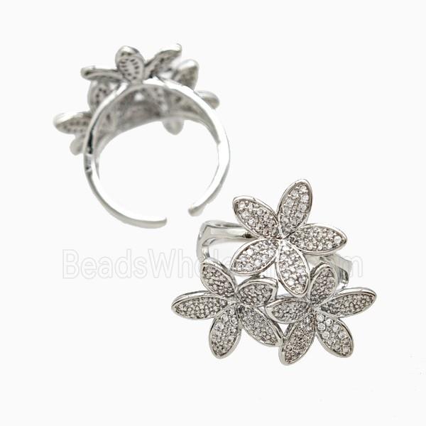 Copper Flower Rings Pave Zirconia Platinum Plated
