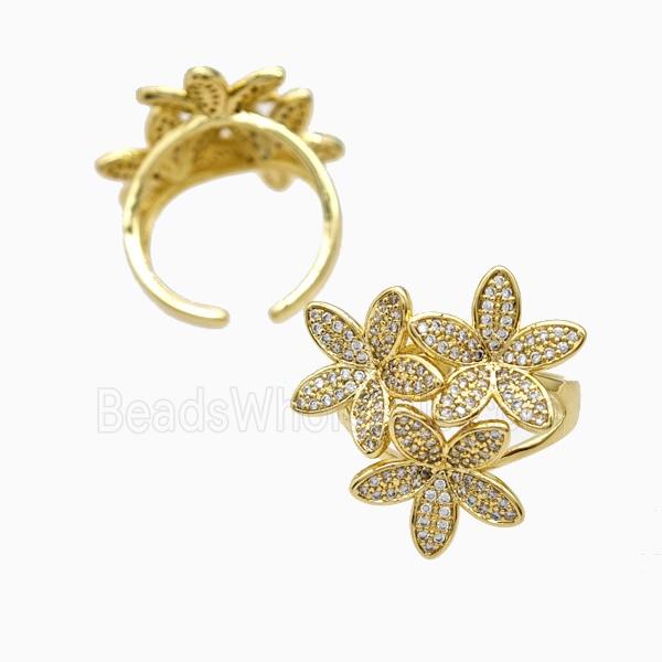 Copper Flower Rings Pave Zirconia 18K Gold Plated
