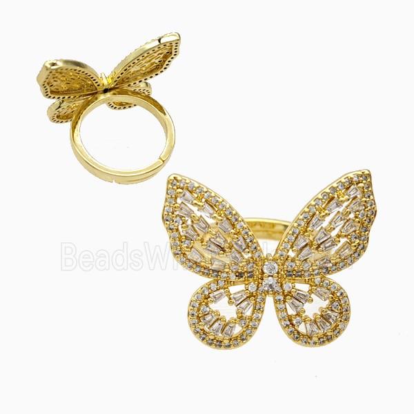 Copper Butterfly Rings Pave Zirconia 18K Gold Plated