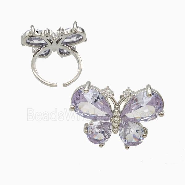 Copper Butterfly Rings Pave Zirconia Platinum Plated
