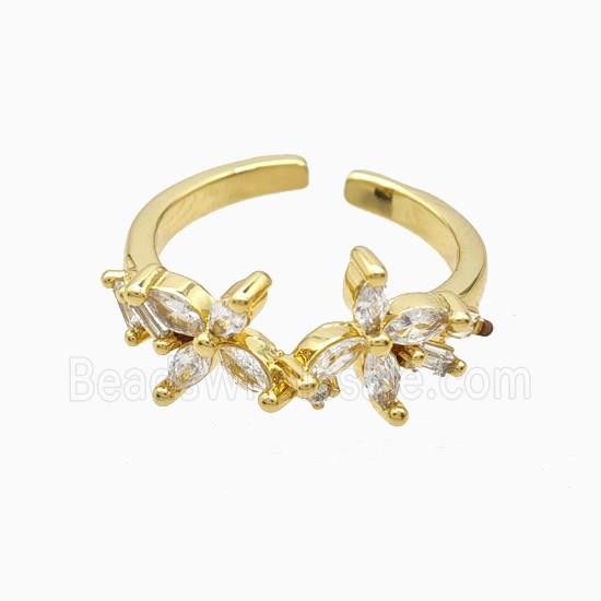 Copper Flower Rings Pave Zirconia 18K Gold Plated