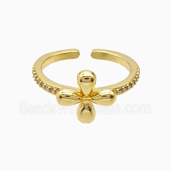 Copper Cross Rings Pave Zirconia 18K Gold Plated
