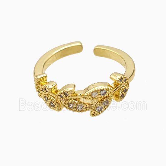 Copper Leaf Rings Pave Zirconia 18K Gold Plated